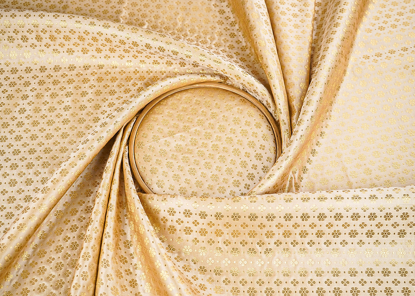 Gold Banarasi Brocade Fabric With All Over Golden Zari Handloom 22728