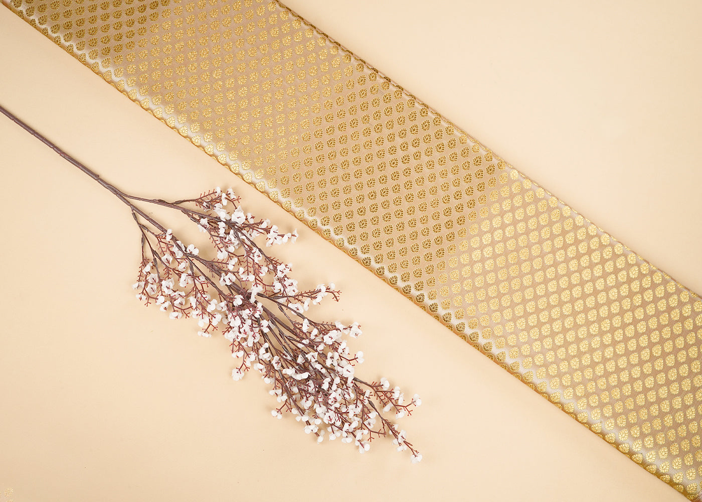 Gold Banarasi Brocade Fabric With All Over Zari Handloom 22729