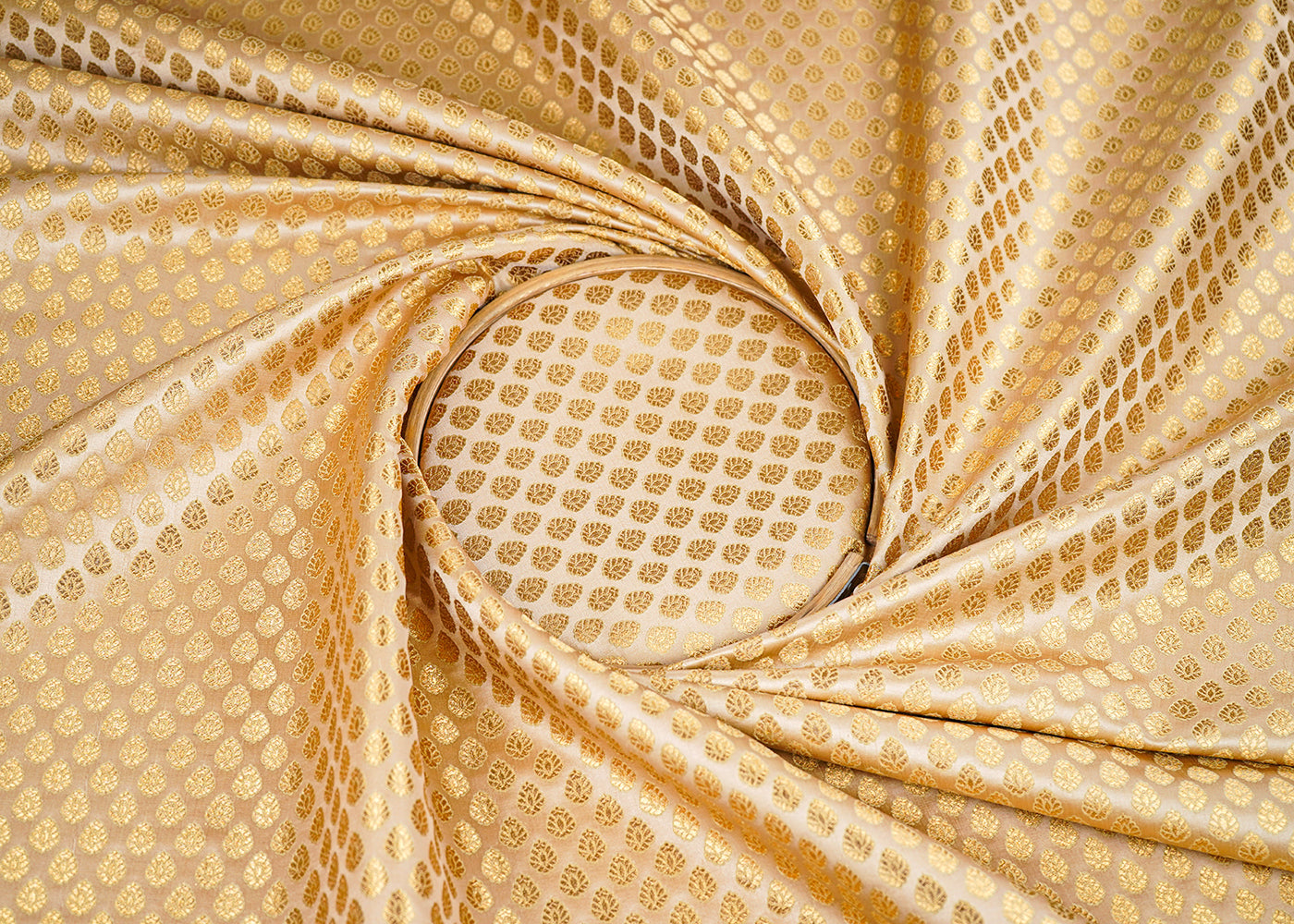 Gold Banarasi Brocade Fabric With All Over Zari Handloom 22729