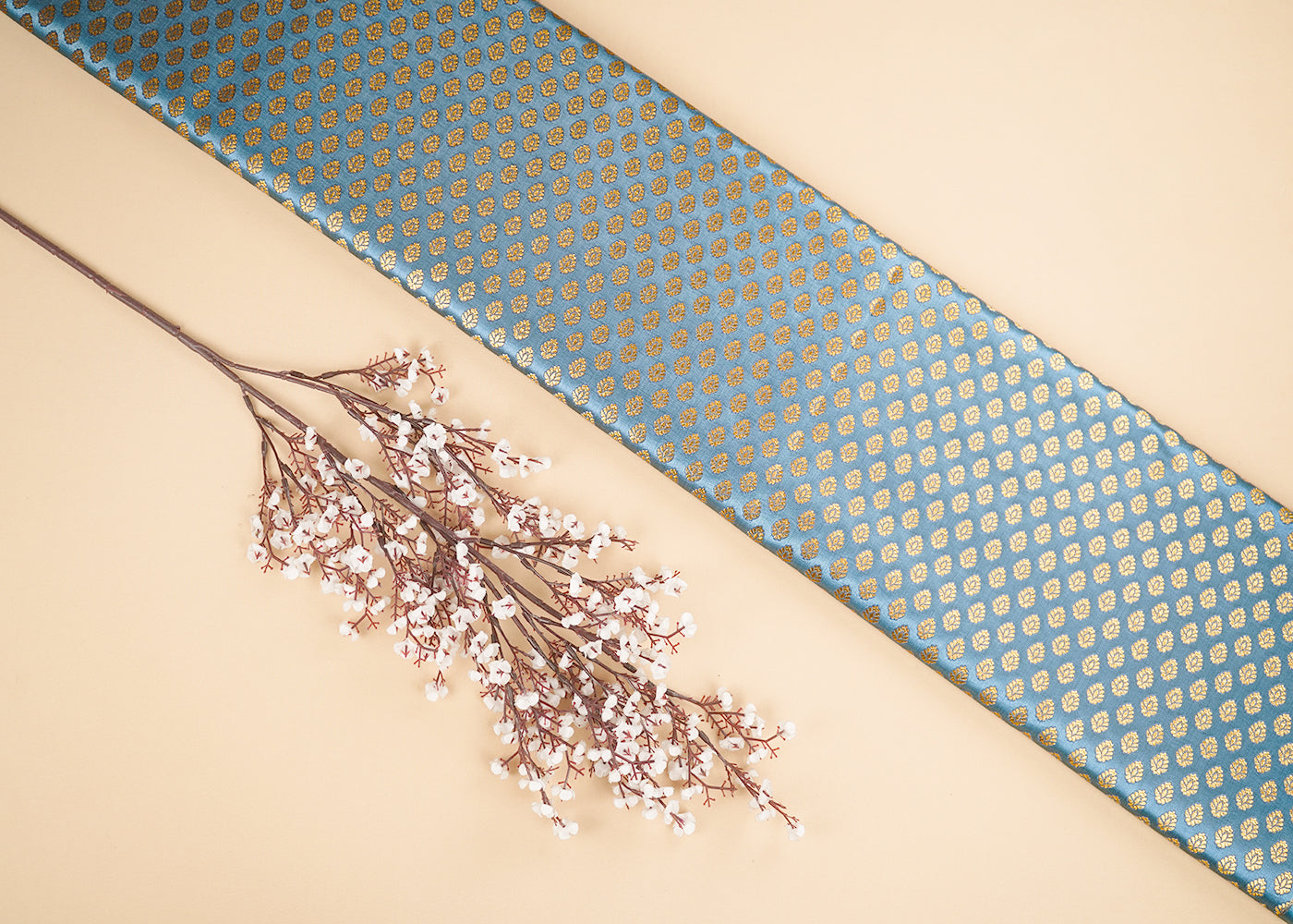 Grey Banarasi Brocade Fabric With All Over Zari Handloom 22730