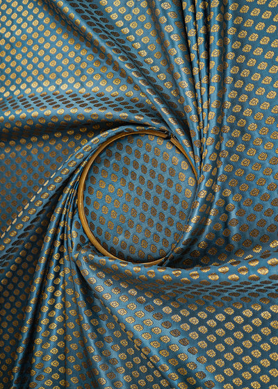 Grey Banarasi Brocade Fabric With All Over Zari Handloom 22730