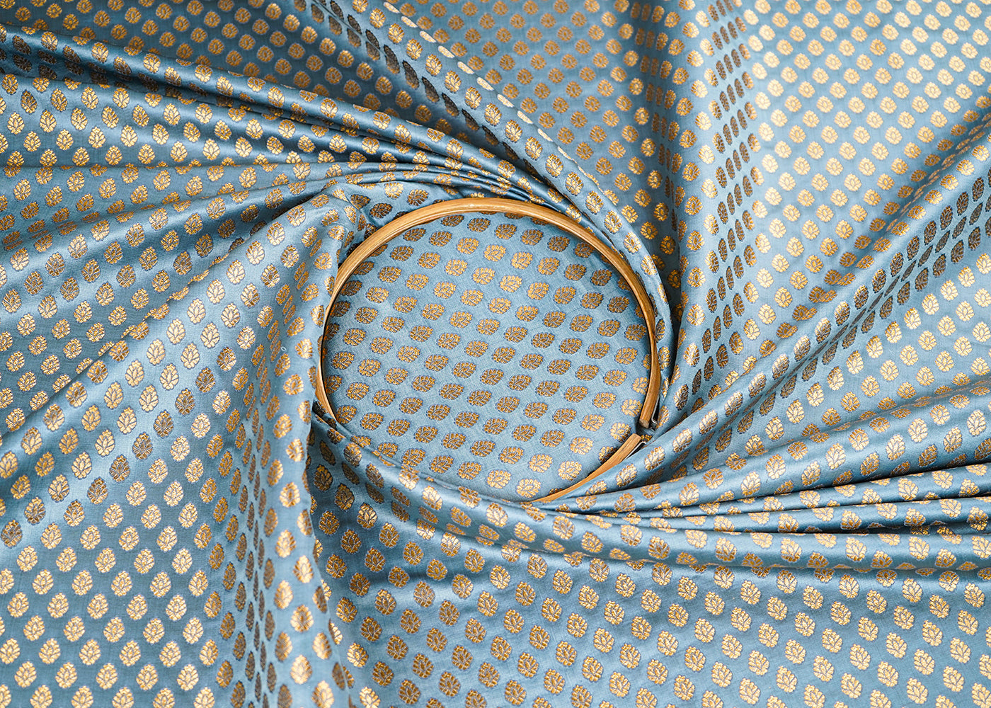 Grey Banarasi Brocade Fabric With All Over Zari Handloom 22730