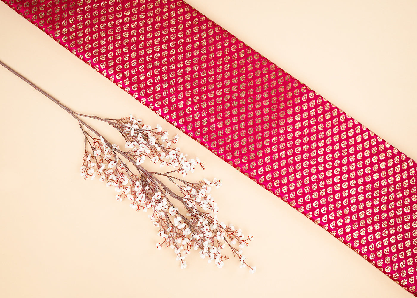 Rani Pink Banarasi Brocade Fabric With All Over Golden Zari Handloom 22731