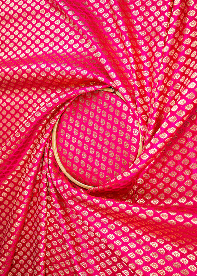 Rani Pink Banarasi Brocade Fabric With All Over Golden Zari Handloom 22731