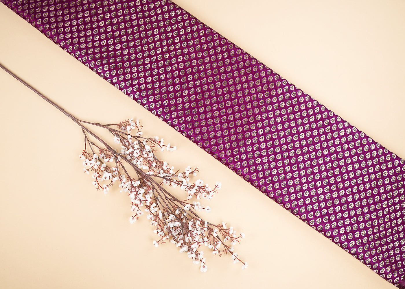 Purple Banarasi Brocade Fabric With All Over Zari Handloom 22732