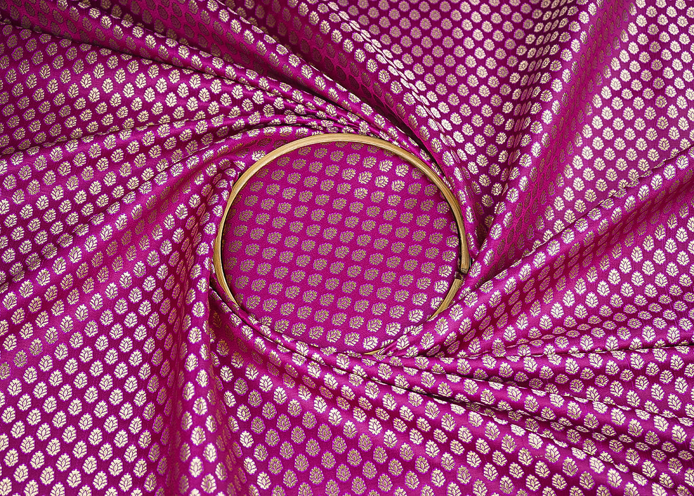 Purple Banarasi Brocade Fabric With All Over Zari Handloom 22732