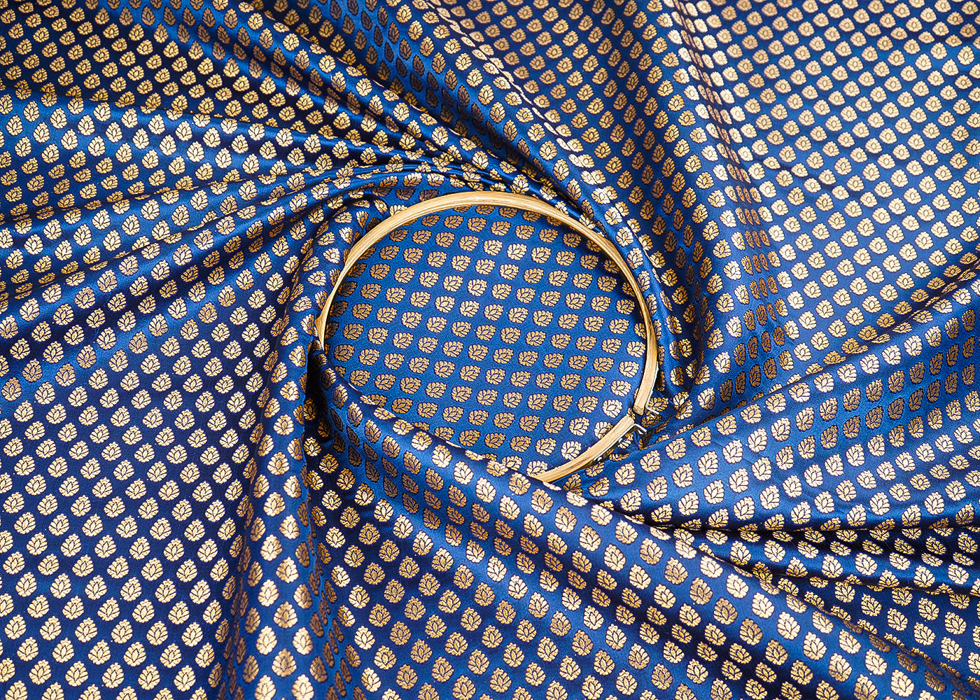 Navy Blue Banarasi Brocade Fabric With All Over Golden Zari Handloom 22733