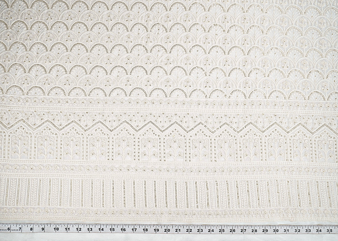 White Dyeable Chinon Chiffon Fabric With All Over Thread And Sequins Work With One Side Border 22742