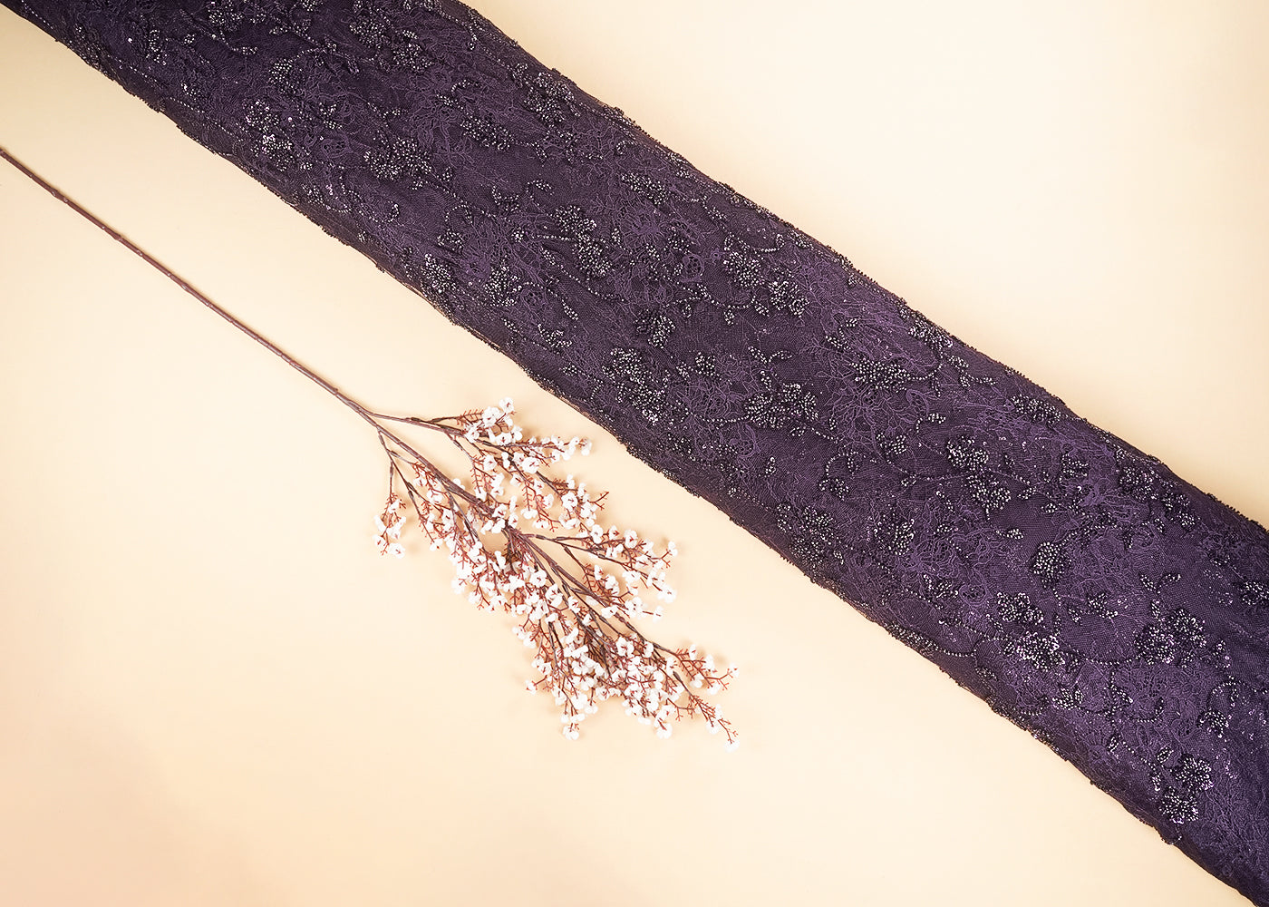 Purple Sandline Lace Fabric with All Over Floral Pattern & Sequins, Katdana Work 22758