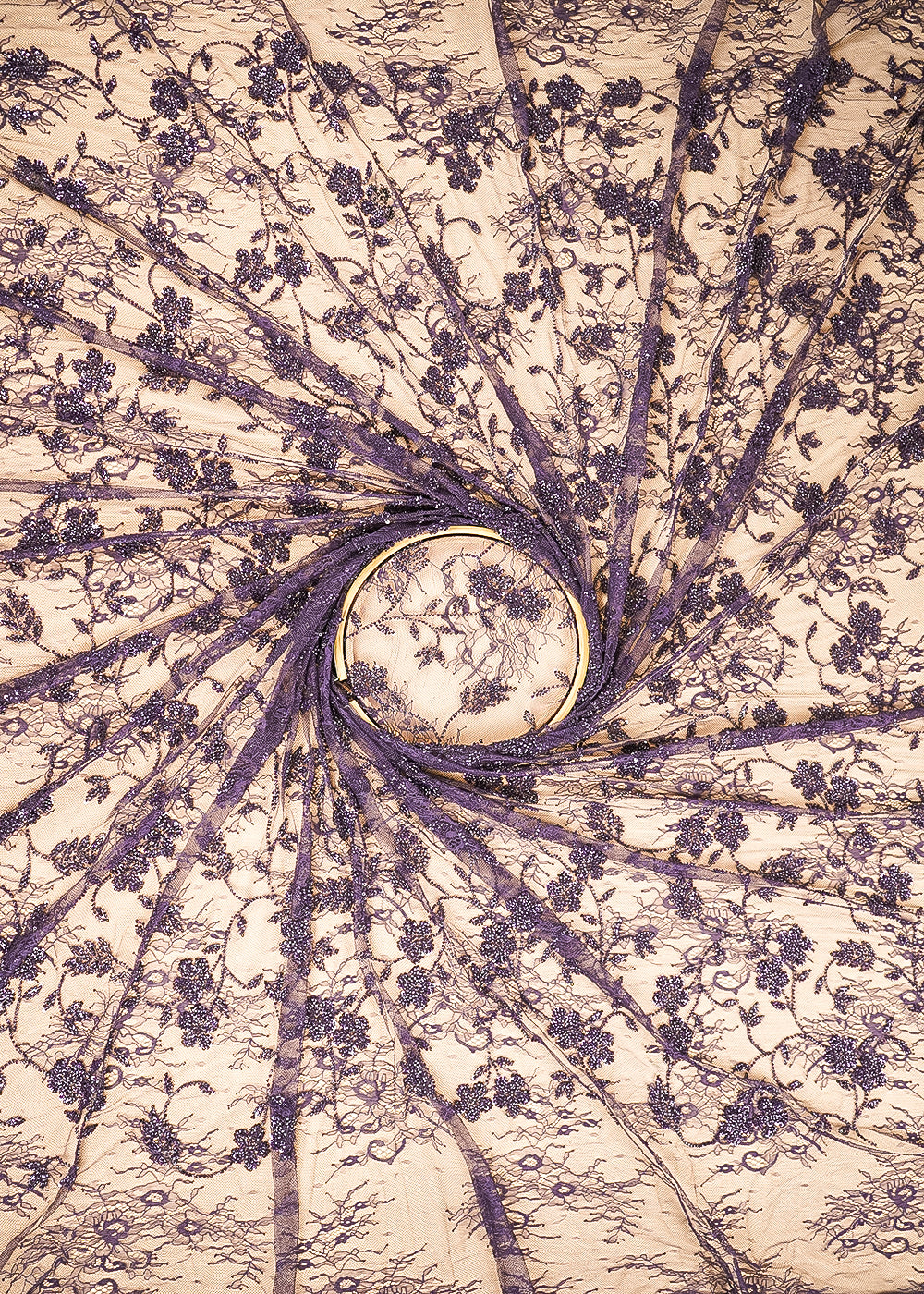 Purple Sandline Lace Fabric with All Over Floral Pattern & Sequins, Katdana Work 22758