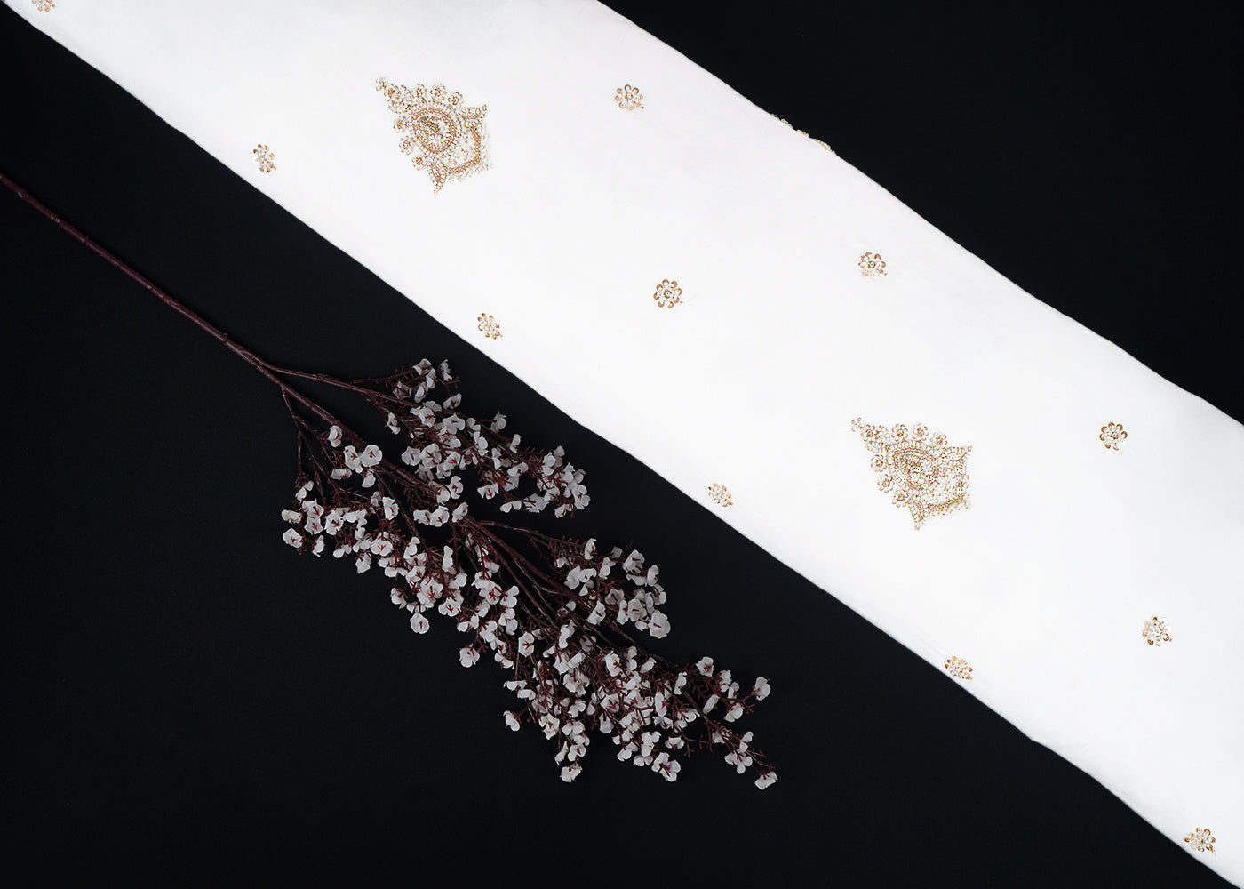 White Dyeable Modal Cotton Fabric With All Over Zari, Sequins And Katdana Work 22763