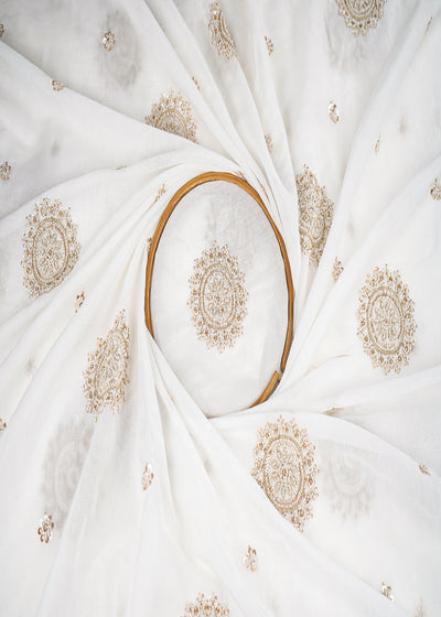 White Dyeable Modal Cotton Fabric With All Over Zari, Sequins And Katdana Work 22765