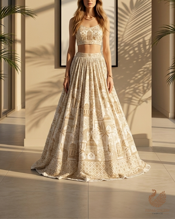 White Dyeable Silk Fabric With All Over Zari, Sequins, Katdana And Bead Work With One Side Heavy Border 22775