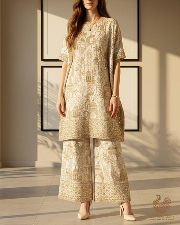 White Dyeable Silk Fabric With All Over Zari, Sequins, Katdana And Bead Work With One Side Heavy Border 22775