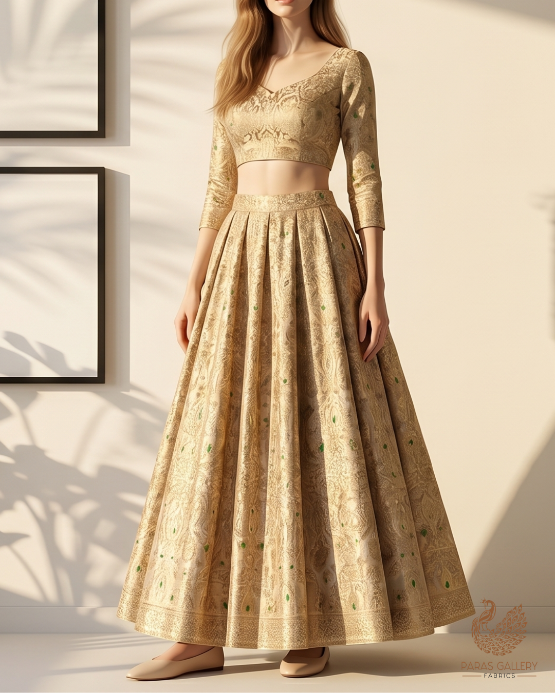 Beige Banarasi Brocade Fabric With All Over Golden Zari Handloom 22800