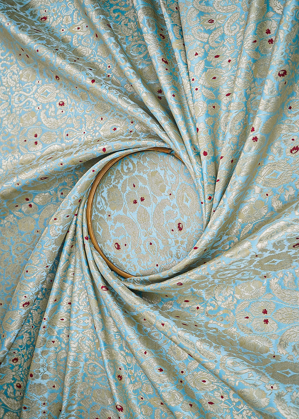 Powder-Blue-Banarasi-Brocade-Fabric-With-All-Over-Golden-Zari-Handloom-22802-close-view