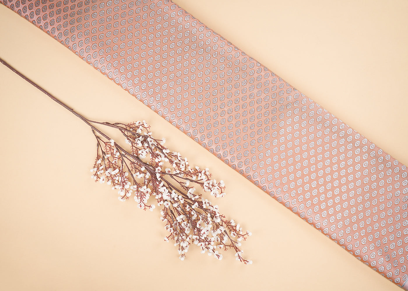 Peach Banarasi Brocade Fabric With All Over Zari Handloom 22807
