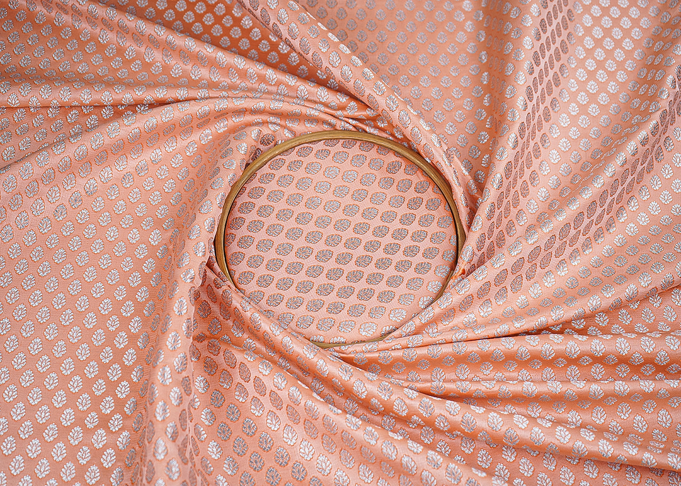 Peach Banarasi Brocade Fabric With All Over Zari Handloom 22807