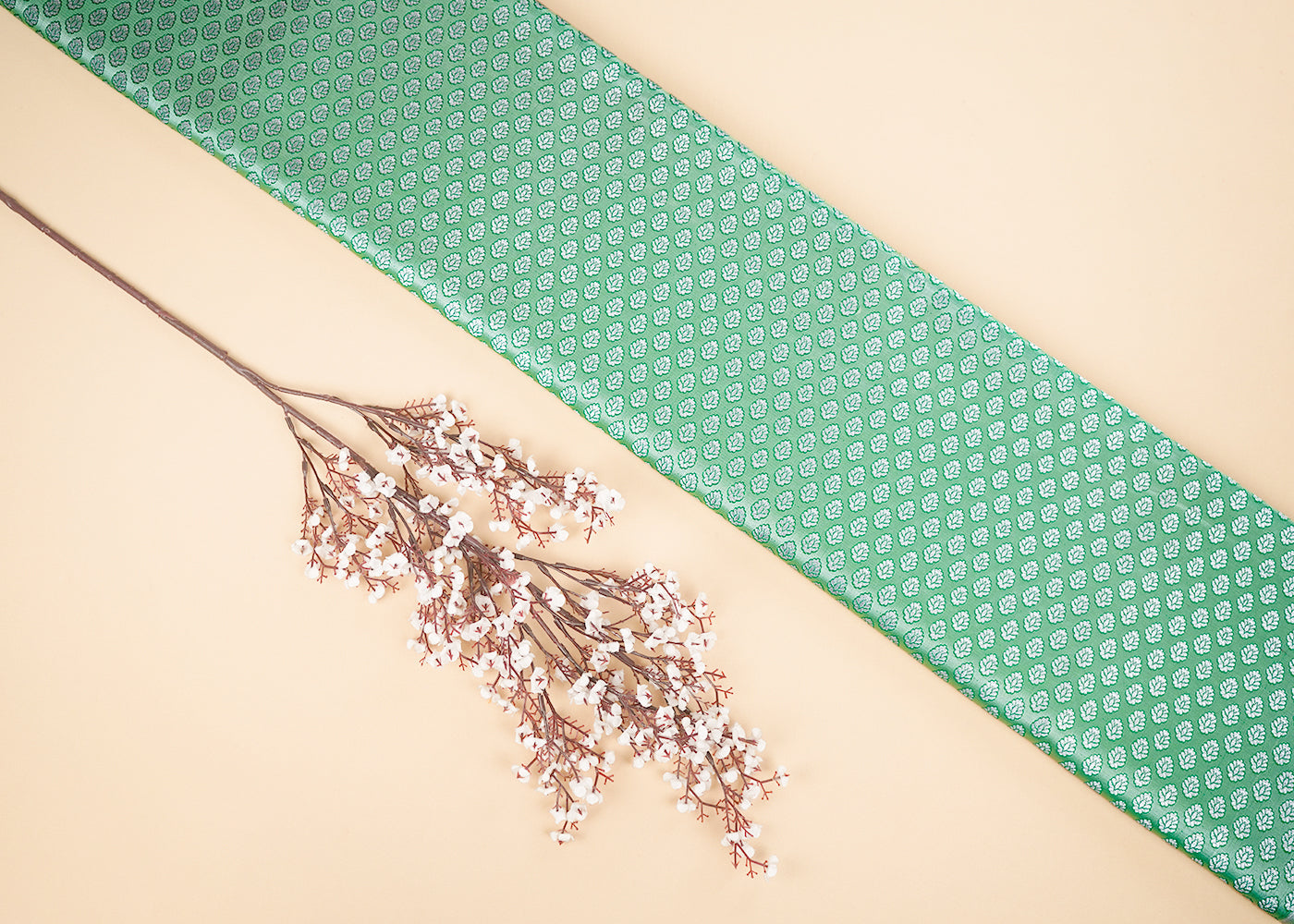 Green Banarasi Brocade Fabric With All Over Zari Handloom 22808