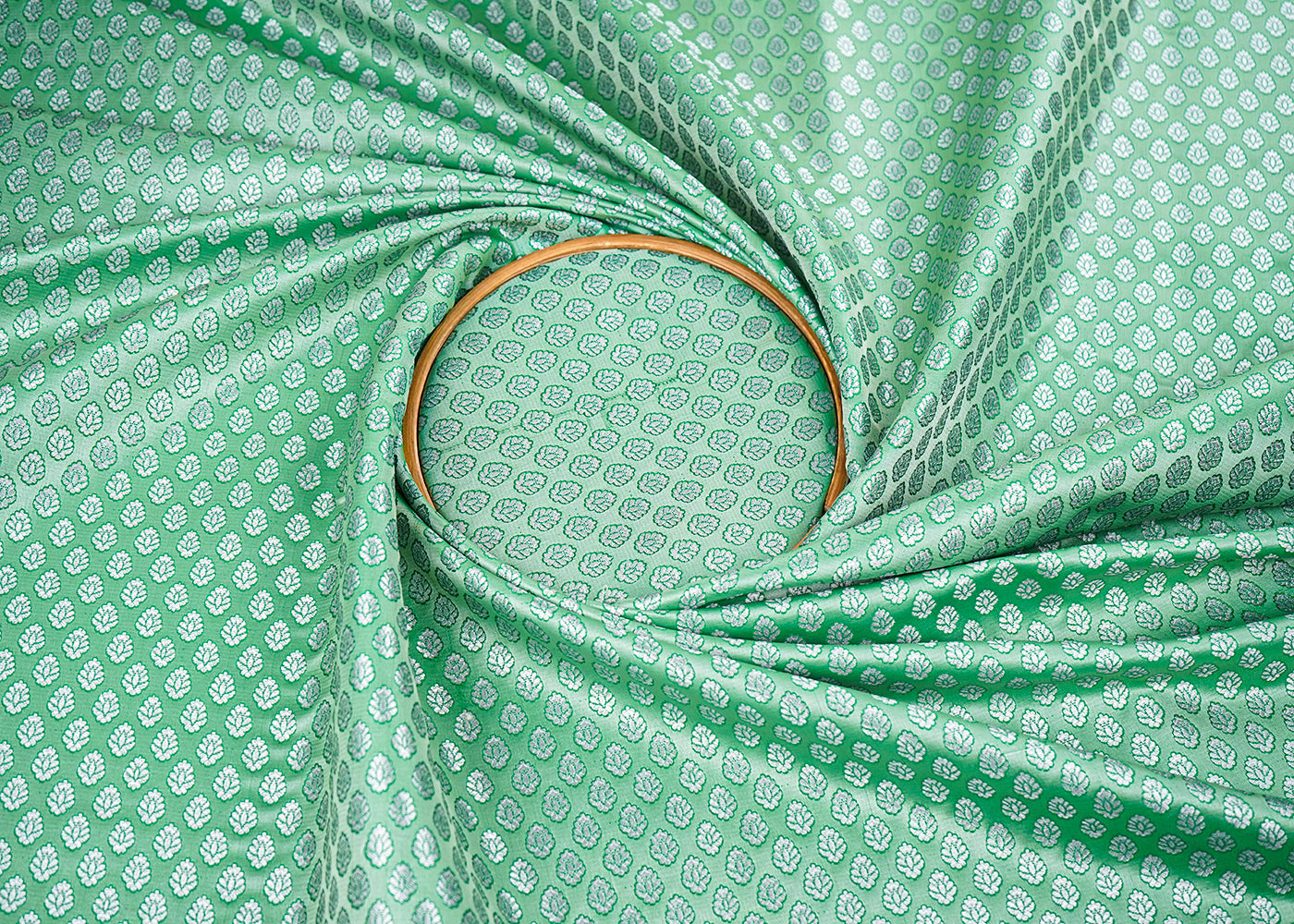 Green Banarasi Brocade Fabric With All Over Zari Handloom 22808