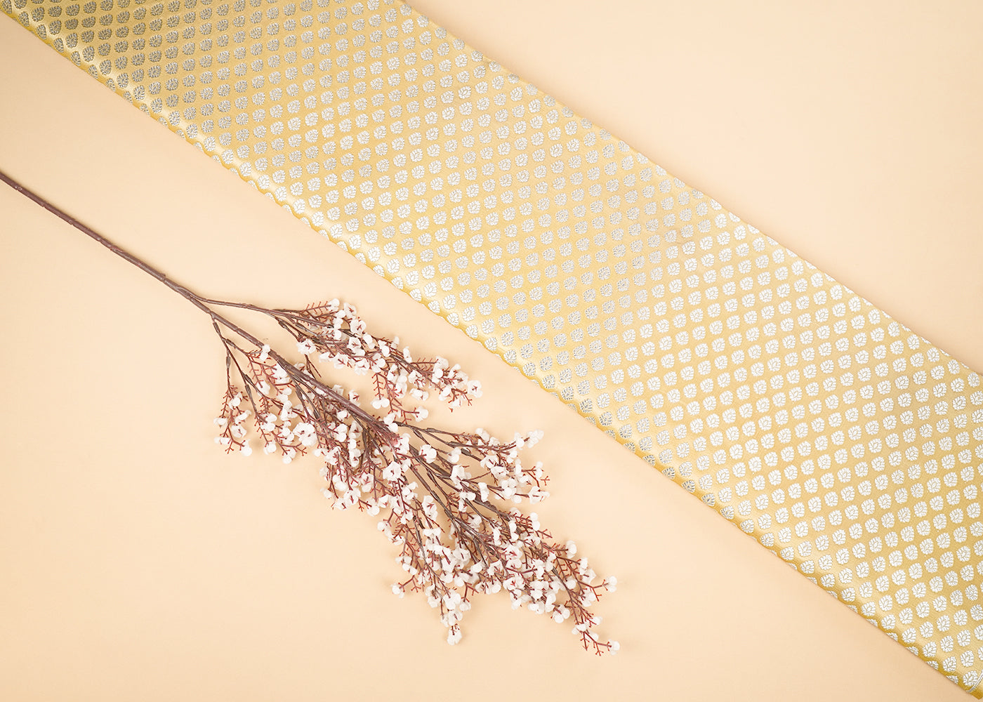 Gold Banarasi Brocade Fabric With All Over Zari Handloom 22809