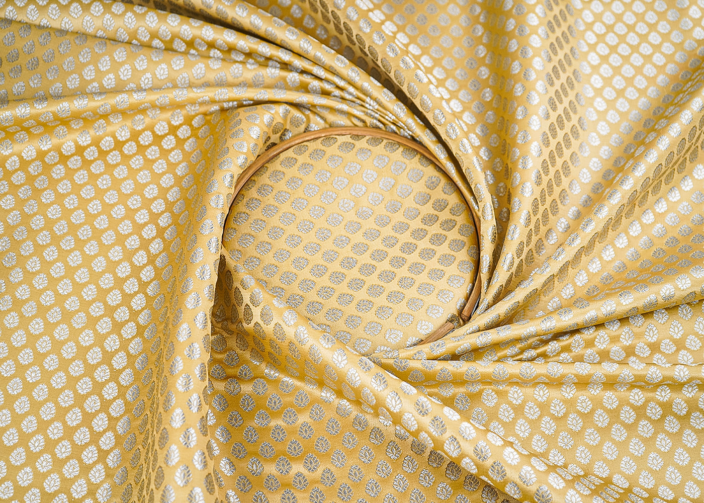 Gold Banarasi Brocade Fabric With All Over Zari Handloom 22809