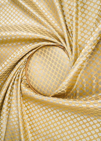 Gold Banarasi Brocade Fabric With All Over Zari Handloom 22809
