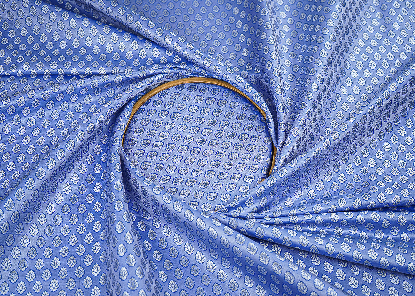 Blue Banarasi Brocade Fabric With All Over Zari Handloom 22810