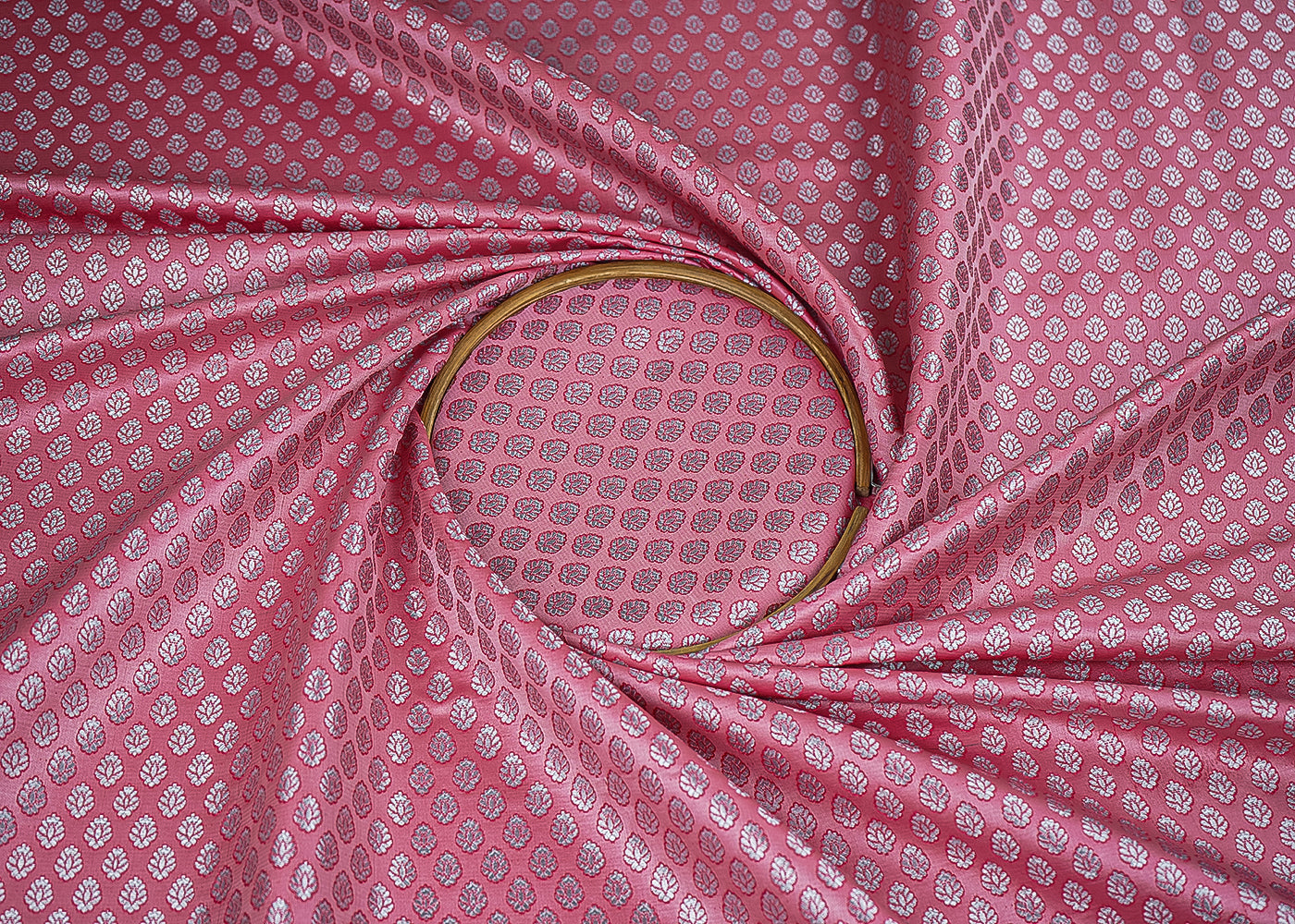 Onion Pink Banarasi Brocade Fabric With All Over Zari Handloom 22811