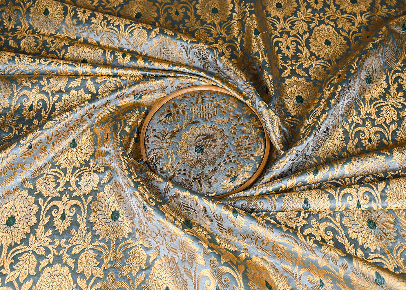 Aqua-Grey-Banarasi-Brocade-Fabric-With-All-Over-Golden-Zari-Handloom-22815-close-view