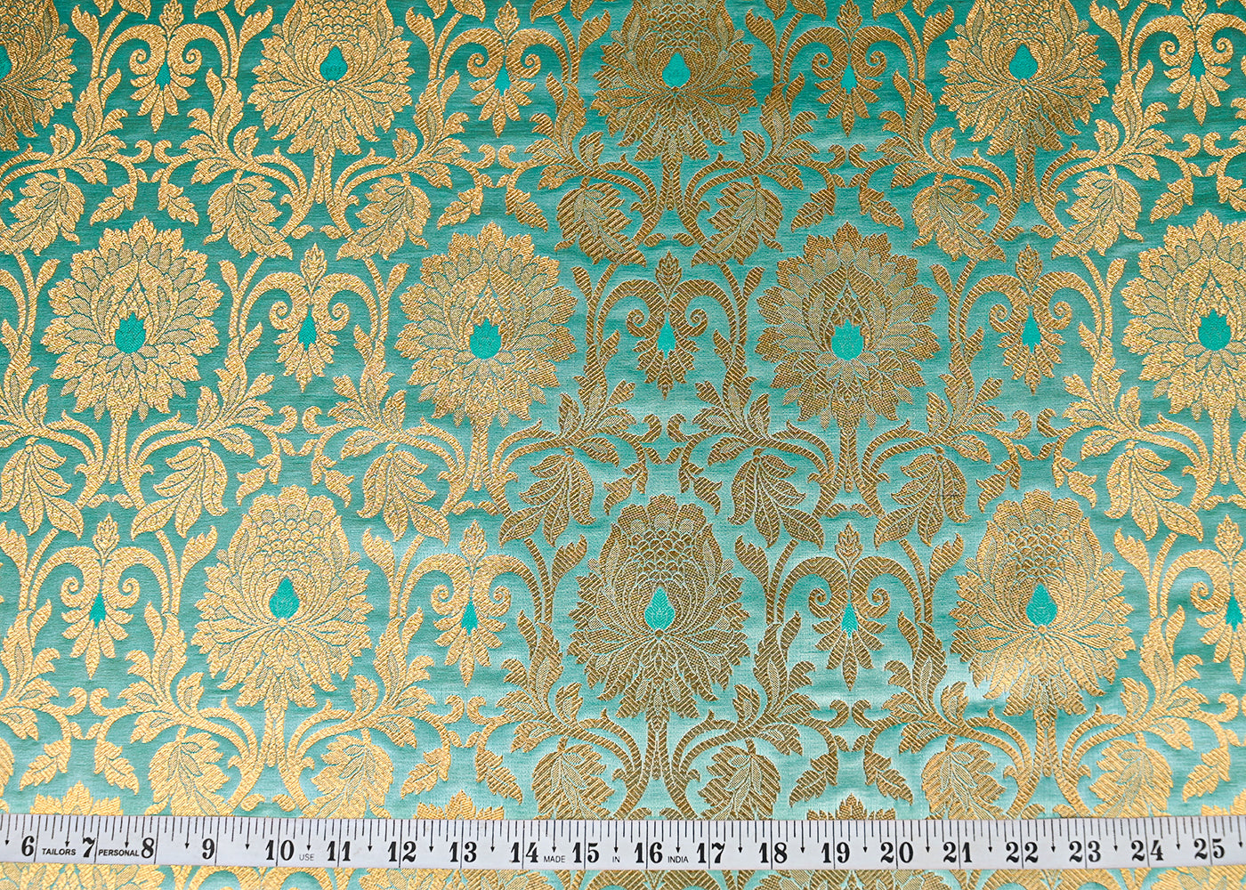 Mint-Green-Banarasi-Brocade-Fabric-With-All-Over-Golden-Zari-Handloom-22816-measurement-view