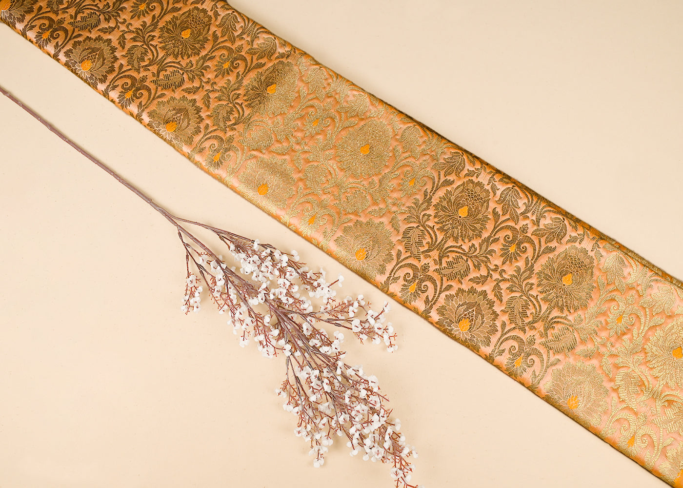 Mustard Banarasi Brocade Fabric With All Over Golden Zari Handloom 22817