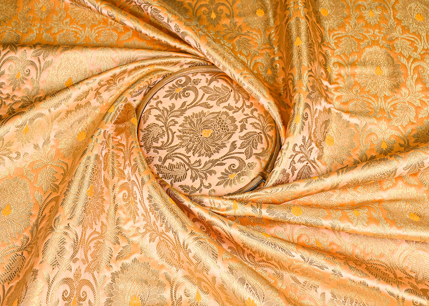 Mustard Banarasi Brocade Fabric With All Over Golden Zari Handloom 22817