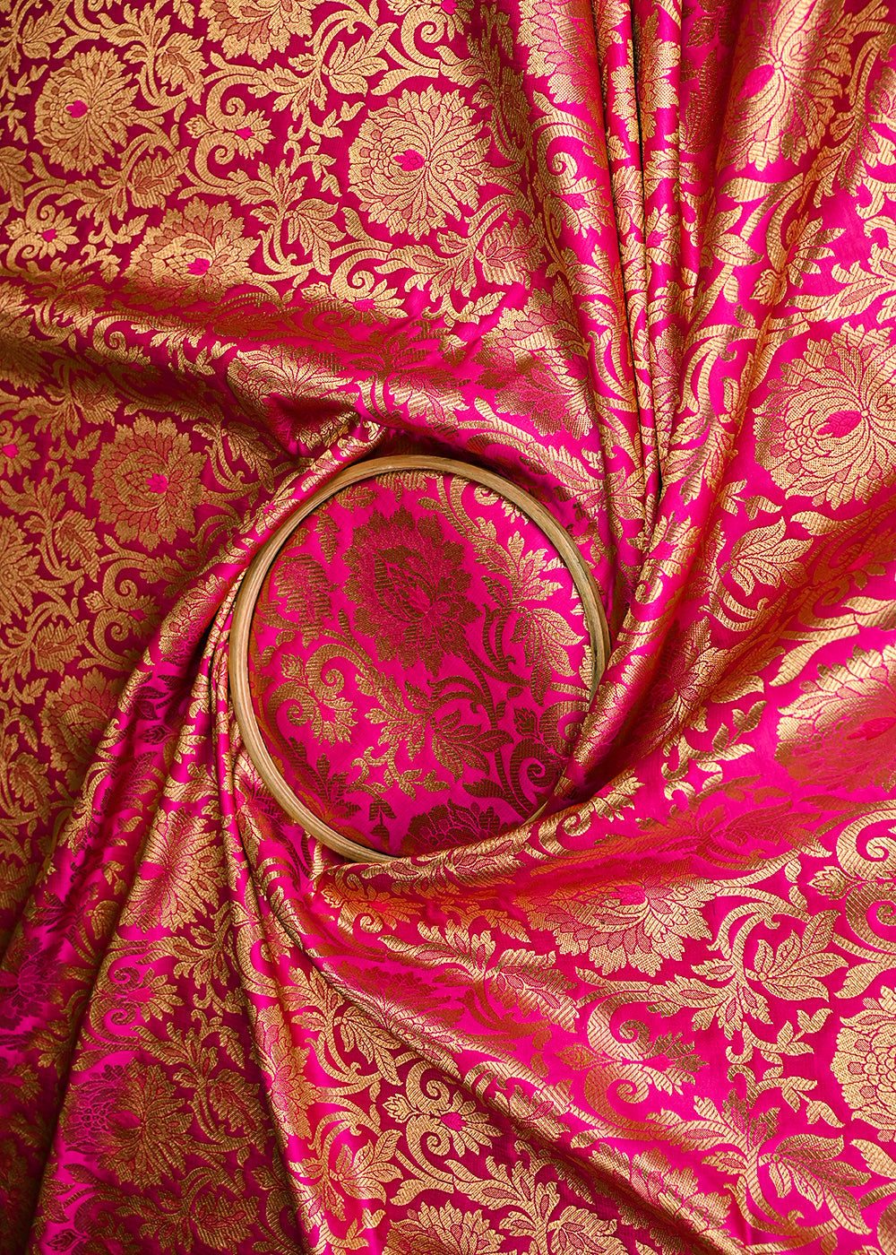 Rani-Pink-Banarasi-Brocade-Fabric-With-All-Over-Golden-Zari-Handloom-22824-close-view