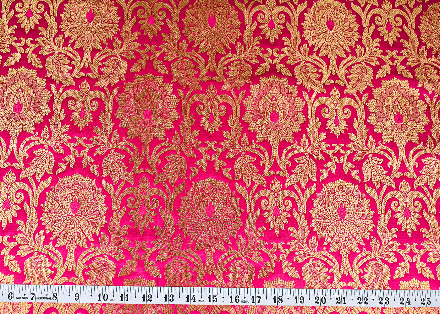 Rani-Pink-Banarasi-Brocade-Fabric-With-All-Over-Golden-Zari-Handloom-22824-measurement-view