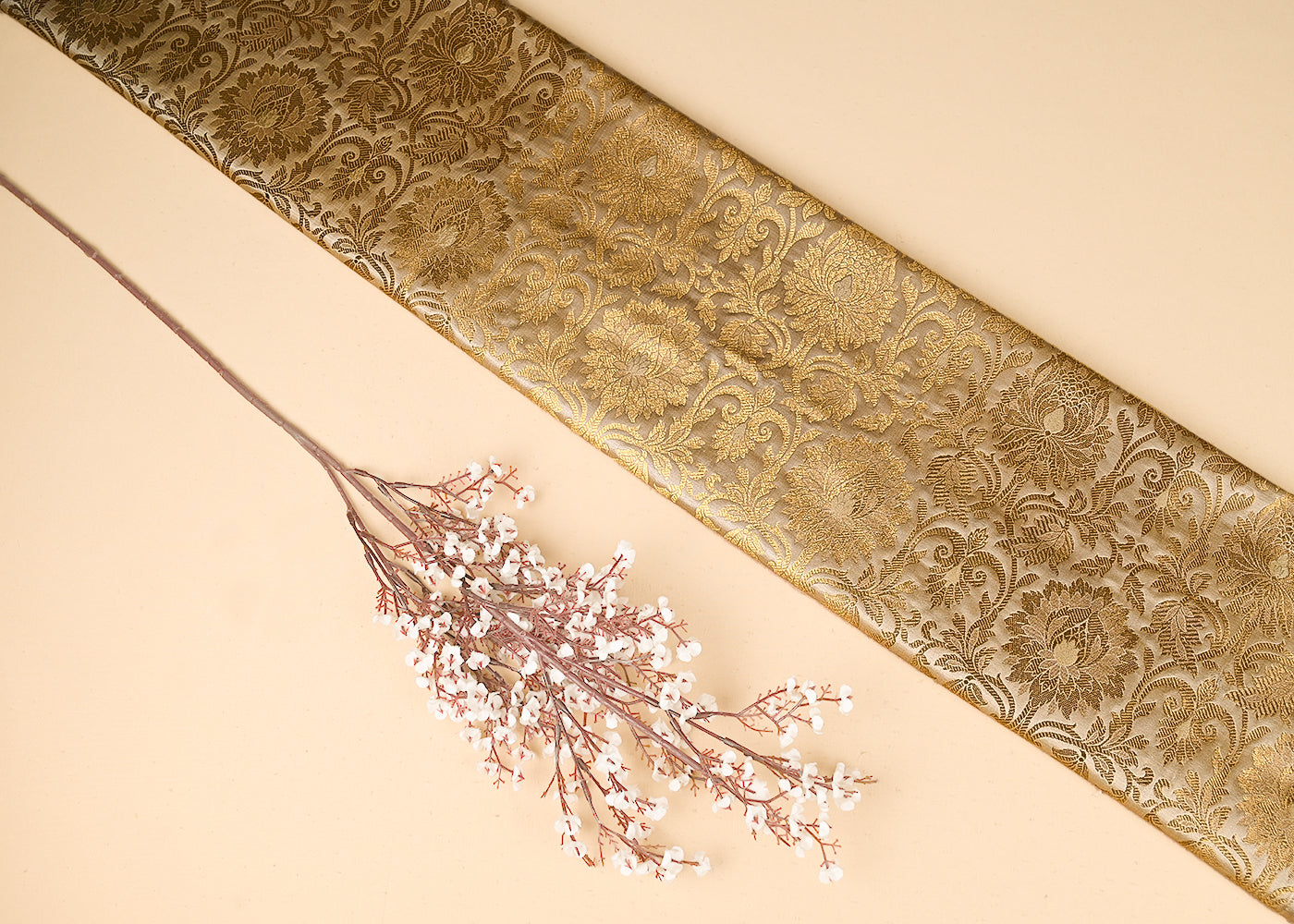 Gold Banarasi Brocade Fabric With All Over Golden Zari Handloom 22826