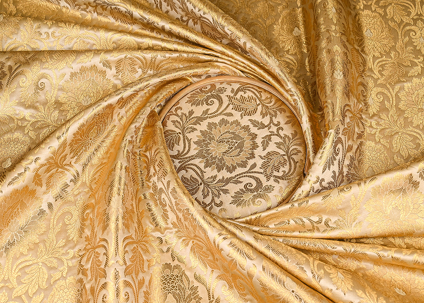 Gold Banarasi Brocade Fabric With All Over Golden Zari Handloom 22826