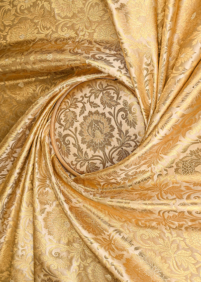 Gold Banarasi Brocade Fabric With All Over Golden Zari Handloom 22826