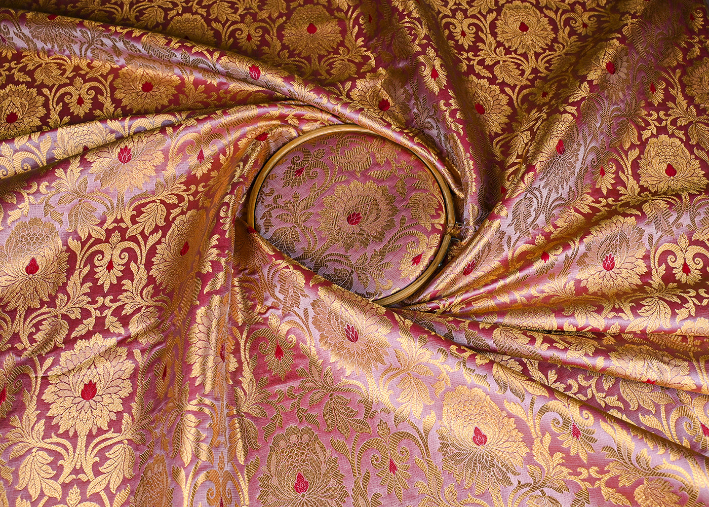 Blush Pink Banarasi Brocade Fabric With All Over Golden Zari Handloom 22827