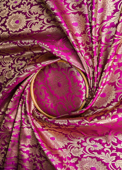 Purple Banarasi Brocade Fabric With All Over Golden Zari Handloom 22829