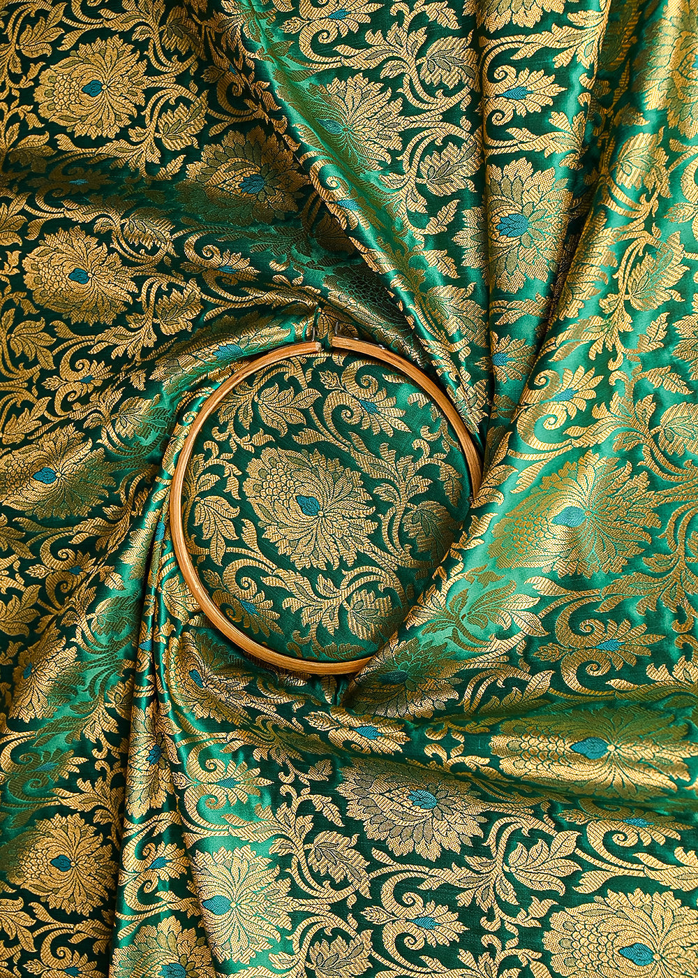 Rama-Green-Banarasi-Brocade-Fabric-With-All-Over-Golden-Zari-Handloom-22830-close-view