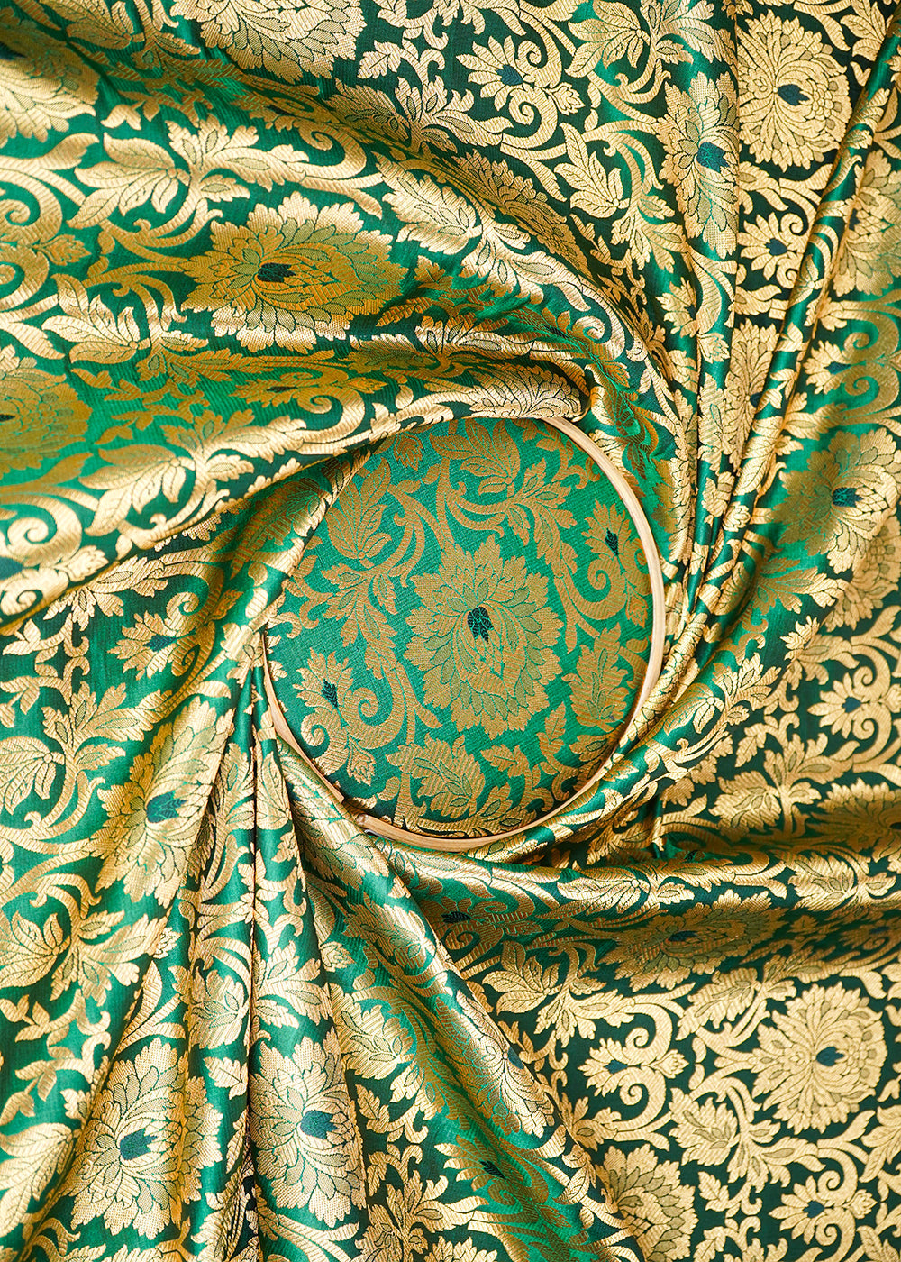Bottle-Green-Banarasi-Brocade-Fabric-With-All-Over-Golden-Zari-Handloom-22831-close-view