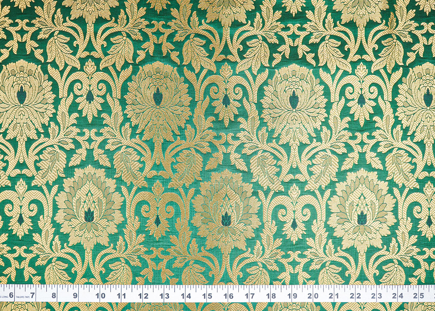 Bottle-Green-Banarasi-Brocade-Fabric-With-All-Over-Golden-Zari-Handloom-22831-measurement-view