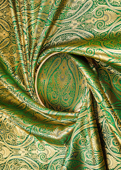 Bottle Green Banarasi Brocade Fabric With All Over Zari Handloom 22838