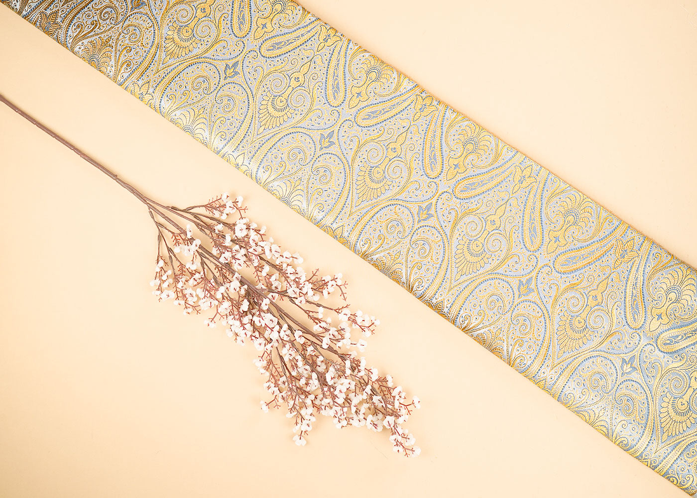 Grey Banarasi Brocade Fabric With All Over Zari Handloom 22839