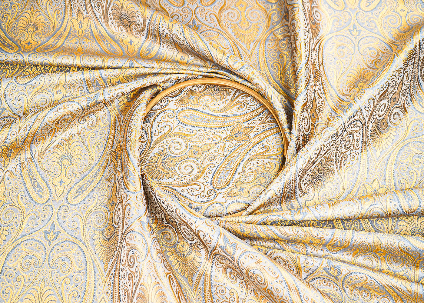 Grey Banarasi Brocade Fabric With All Over Zari Handloom 22839