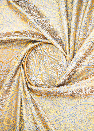 Grey Banarasi Brocade Fabric With All Over Zari Handloom 22839