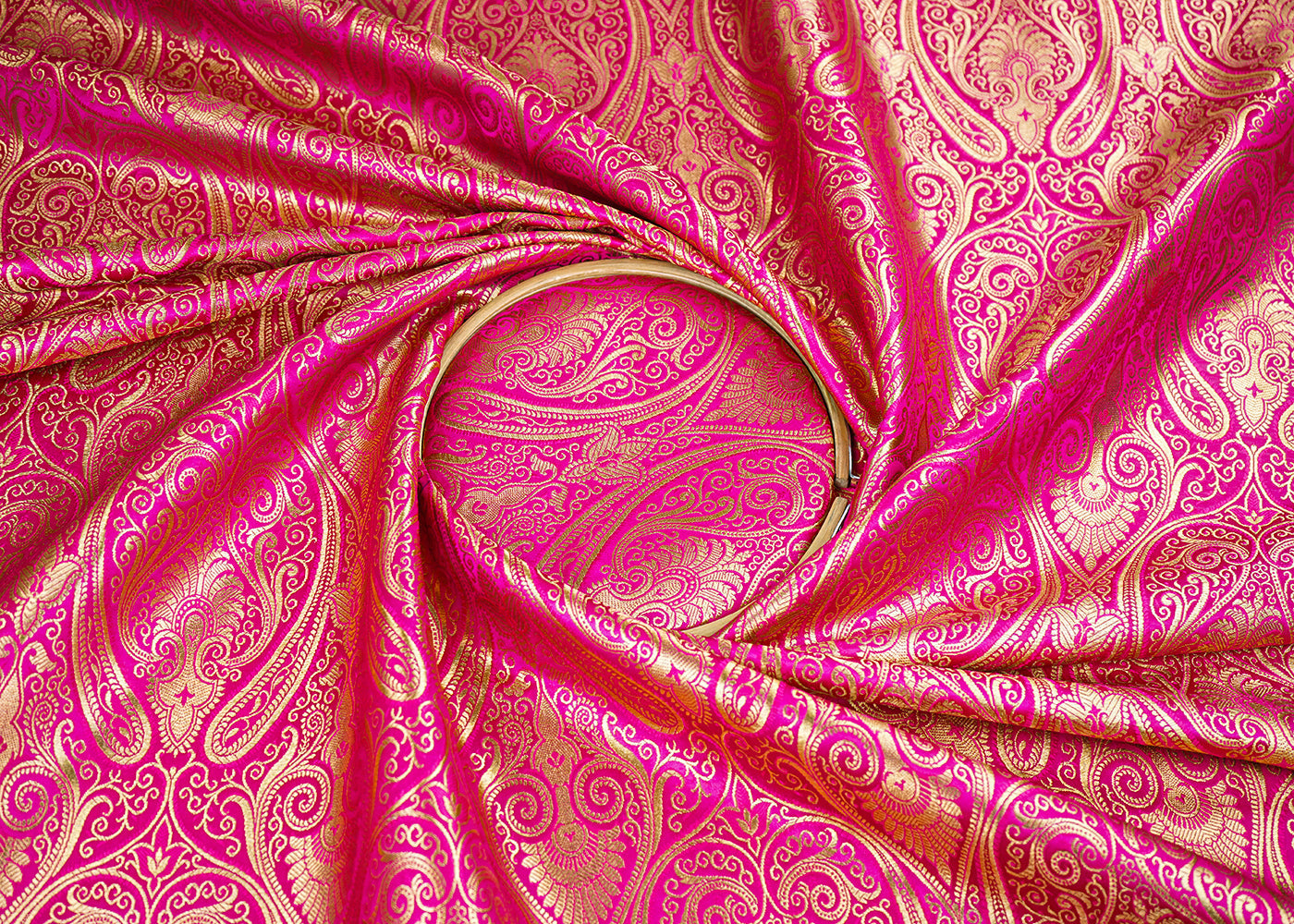 Rani Pink Banarasi Brocade Fabric With All Over Zari Handloom 22841