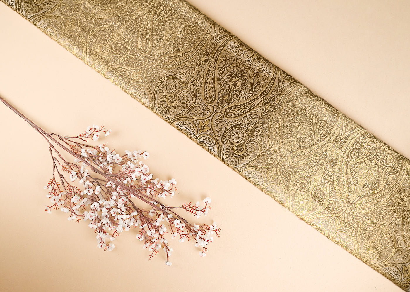 Gold Banarasi Brocade Fabric With All Over Zari Handloom 22842