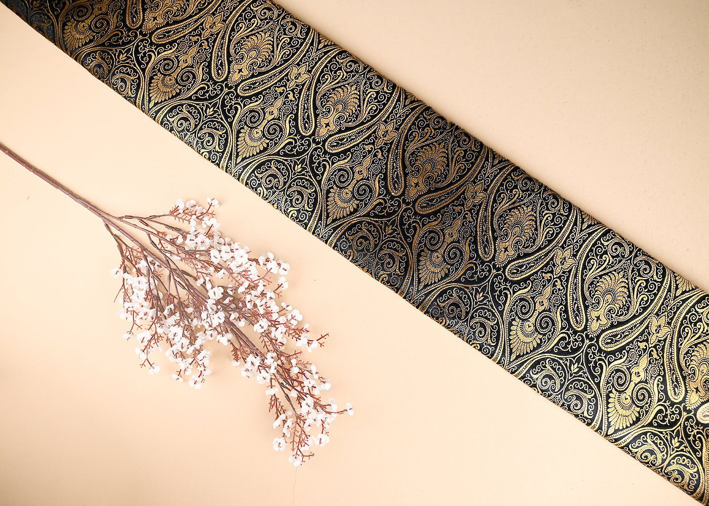 Black Banarasi Brocade Fabric With All Over Zari Handloom 22843